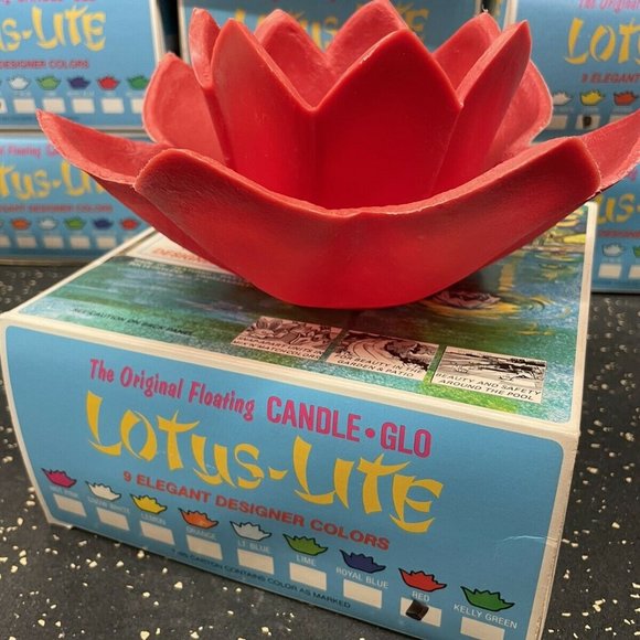 4 Vintage Lotus Lite Candle Glo Floating Pool Candles Tiki MCM Red White Blue - Picture 5 of 11